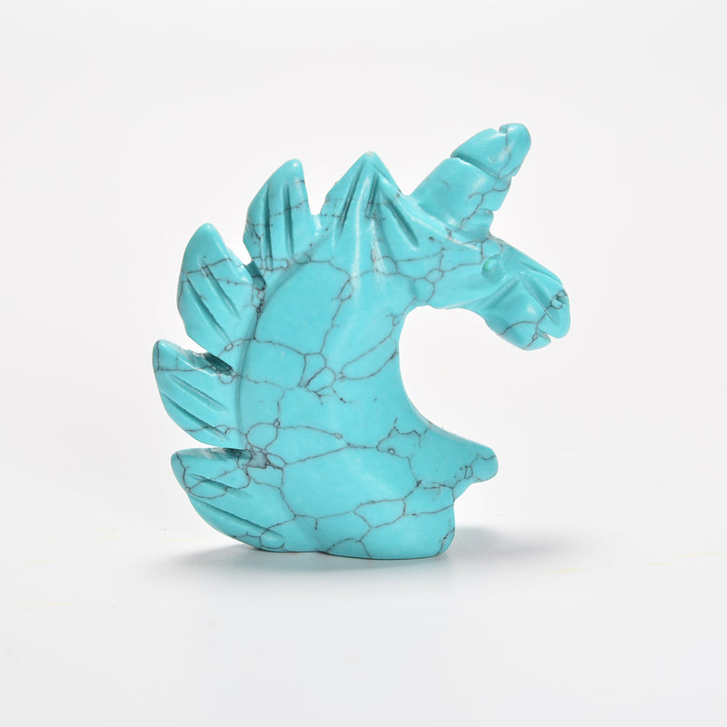Carved Unicorn Figurine, 2 inch Green Howlite Turquoise Unicorn Gemstone, Unicorn Crystal Decor
