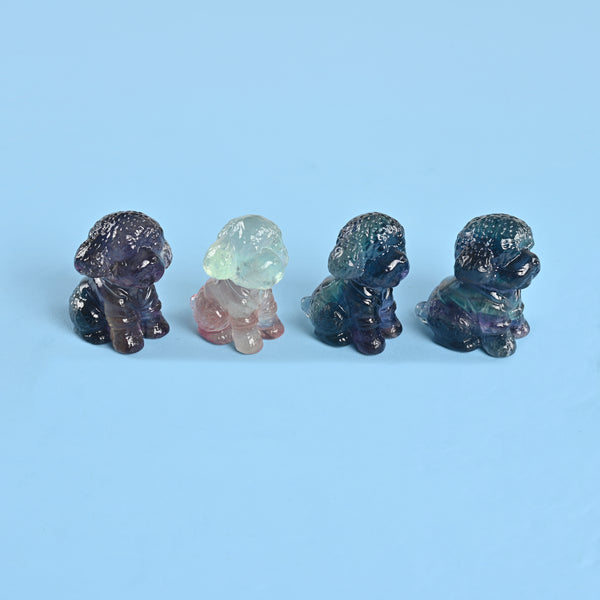 Carved Poodle Crystal Figurine, 1.5 inch Natural Fluorite Poodle Gemstone