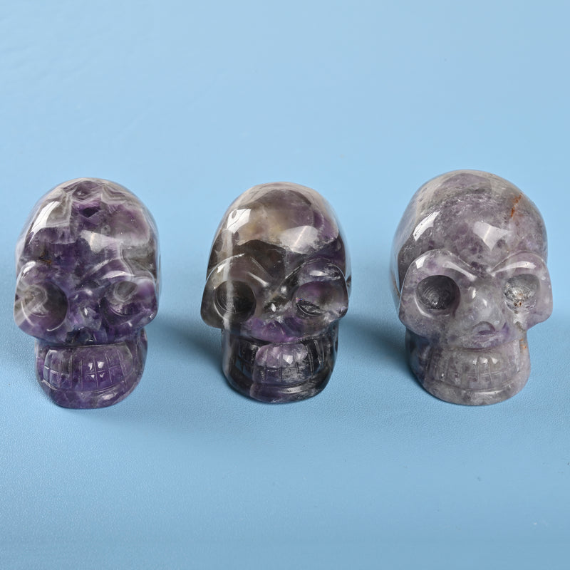 Carved Skull Crystal Figurine, 2 inch Natural Chevron Amethyst Skull Gemstone