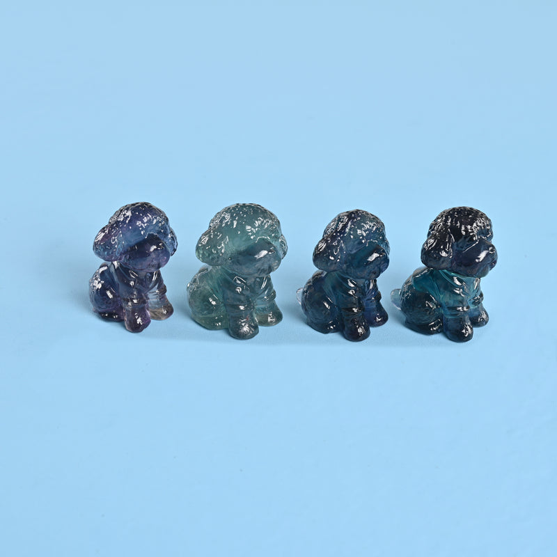 Carved Poodle Crystal Figurine, 1.5 inch Natural Fluorite Poodle Gemstone
