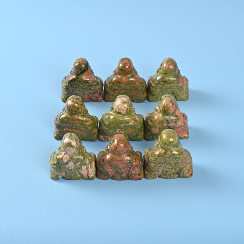 Carved Buddha Crystal Figurine, 1.5 inch, 2 inch Natural Unakite Buddha Gemstone