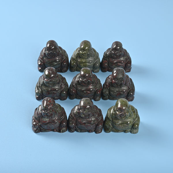 Carved Buddha Crystal Figurine, 1.5 inch, 2 inch Natural Dragon Bloodstone Buddha Gemstone