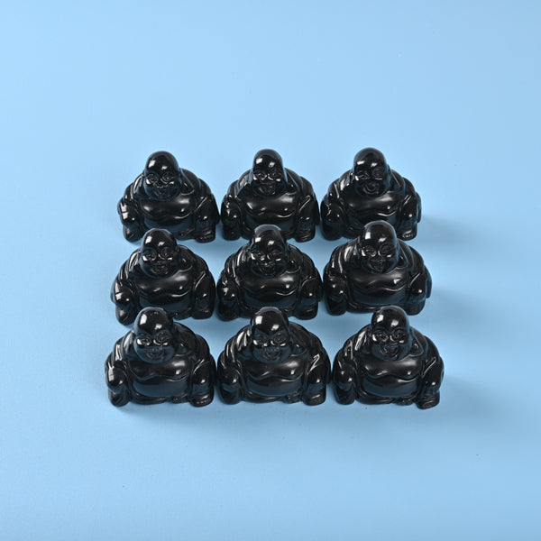 Carved Buddha Crystal Figurine, 1.5 inch, 2 inch Natural Black Obsidian Buddha Gemstone