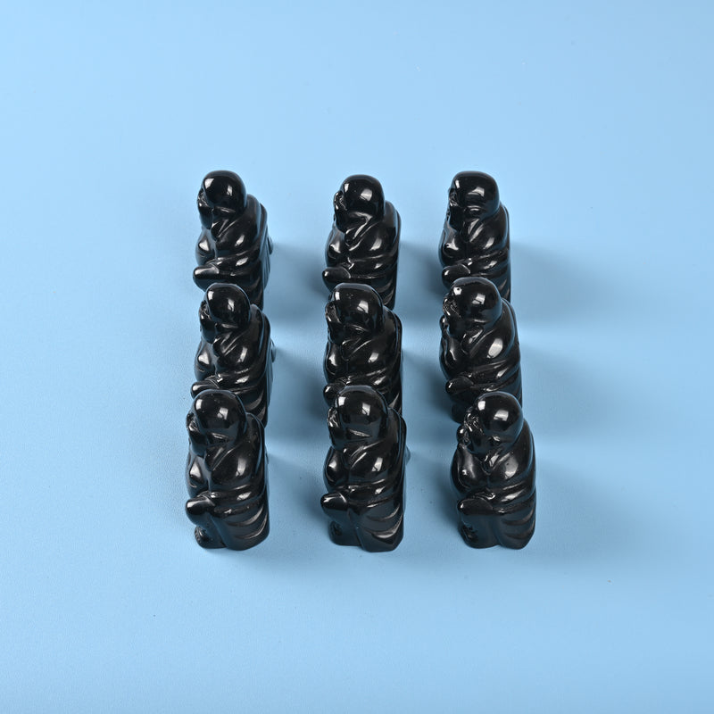 Carved Buddha Crystal Figurine, 1.5 inch, 2 inch Natural Black Obsidian Buddha Gemstone