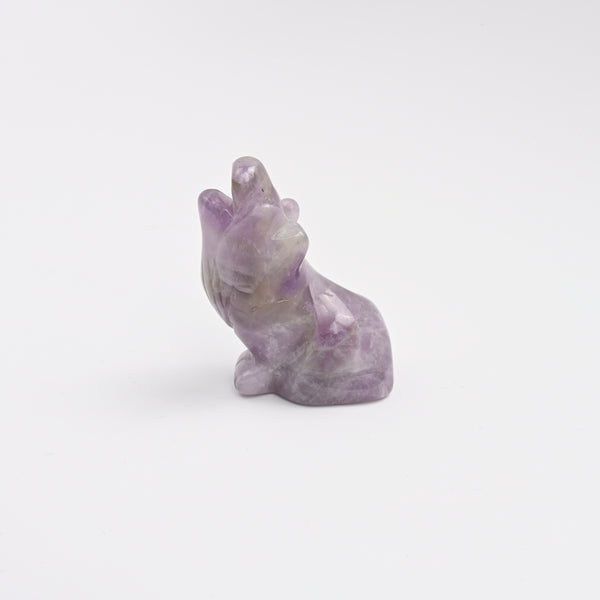 Carved Wolf Crystal Figurine, 2 inch Natural Amethyst Wolf Gemstone, Wolf Crystal Decor