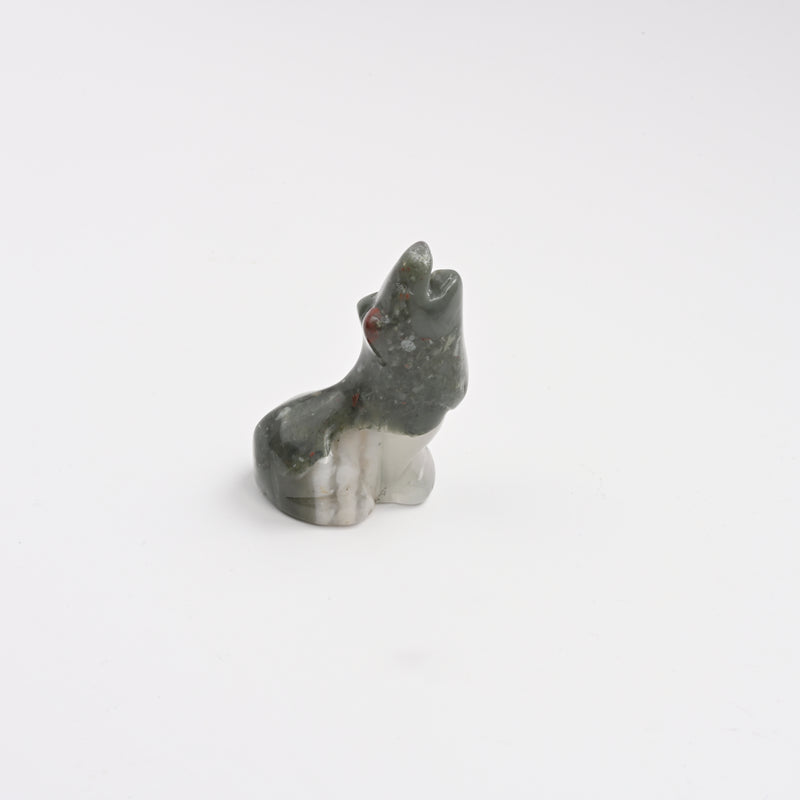 Carved Wolf Crystal Figurine, 2 inch Natural African Bloodstone Wolf Gemstone, Wolf Crystal Decor