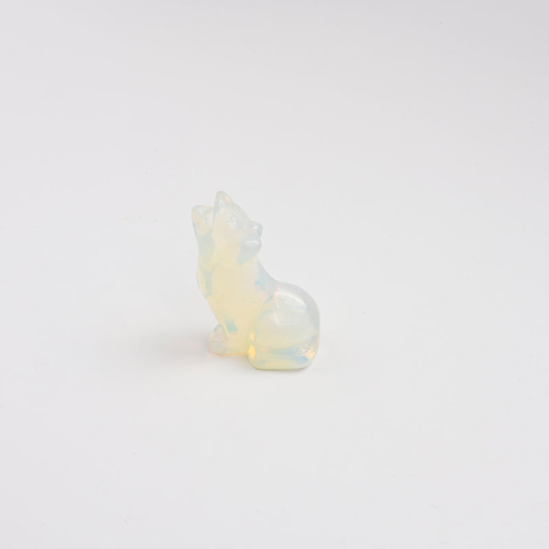 Carved Wolf Crystal Figurine, 2 inch Opalite Wolf Gemstone, Wolf Crystal Decor