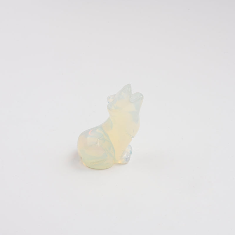 Carved Wolf Crystal Figurine, 2 inch Opalite Wolf Gemstone, Wolf Crystal Decor