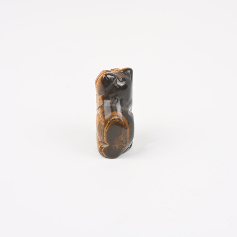 Carved Cat Crystal Figurine, 1.5 inch Natural Yellow Tiger Eye Cat Gemstone