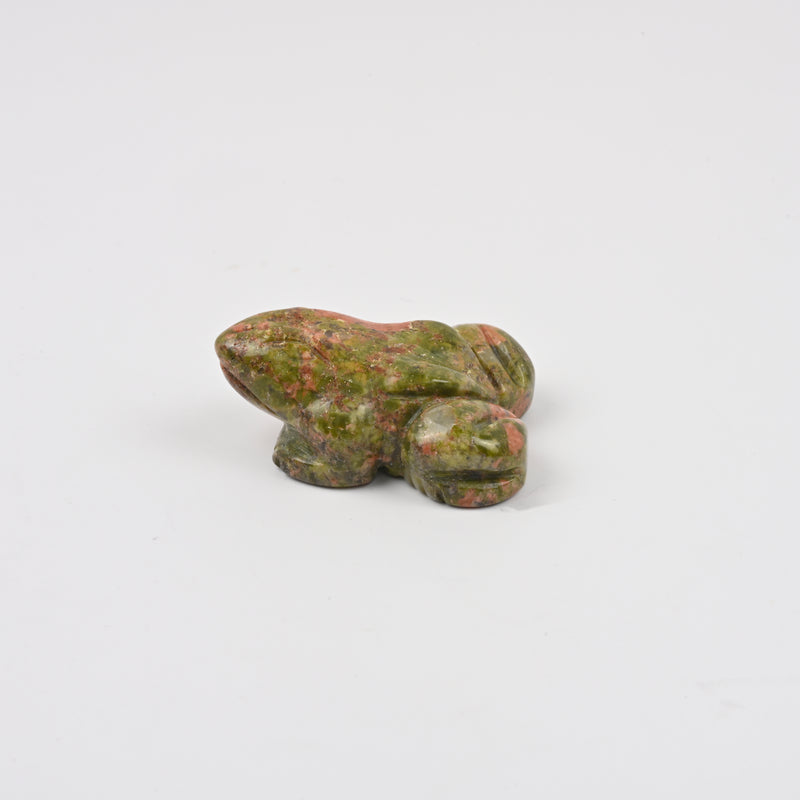 Carved Frog Crystal Figurine, 1.5 inch Natural Unakite Frog Gemstone, Frog Crystal Decor