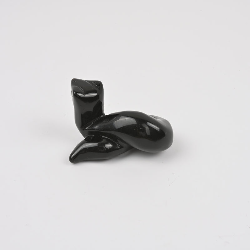 Carved Snake Crystal Figurine, 2 inch Natural Black Obsidian Snake Gemstone
