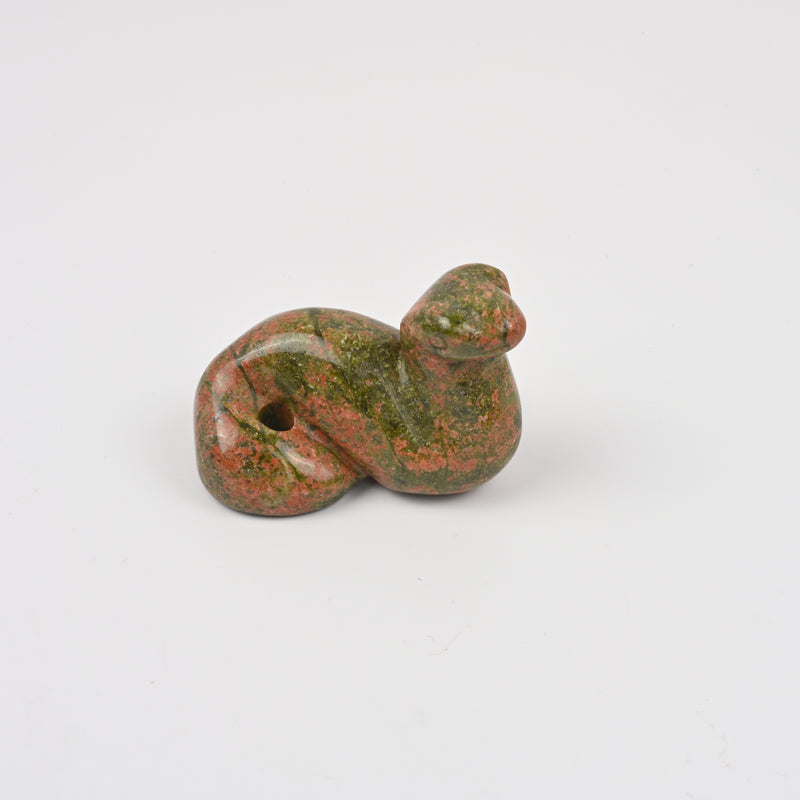Carved Snake Crystal Figurine, 2 inch Natural Unakite Snake Gemstone