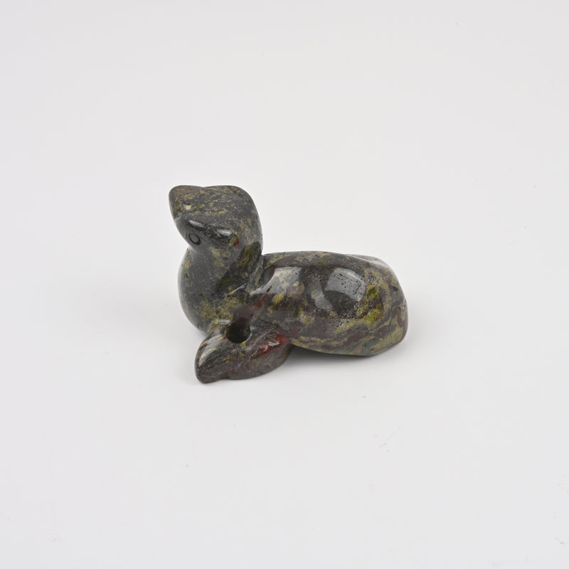 Carved Snake Crystal Figurine, 2 inch Natural Dragon Bloodstone Snake Gemstone