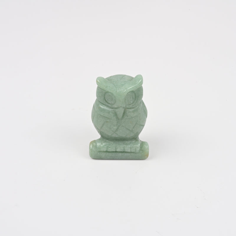 Handcraft Carved Natural Green Aventurine Owl Crystal Figurine, 1.5 inch, 2 inch Owl Gemstone