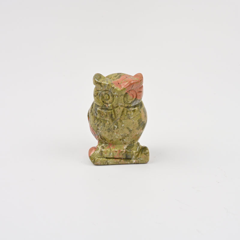 Handcraft Carved Natural Unakite Jasper Owl Crystal Figurine, 1.5 inch, 2 inch Owl Gemstone