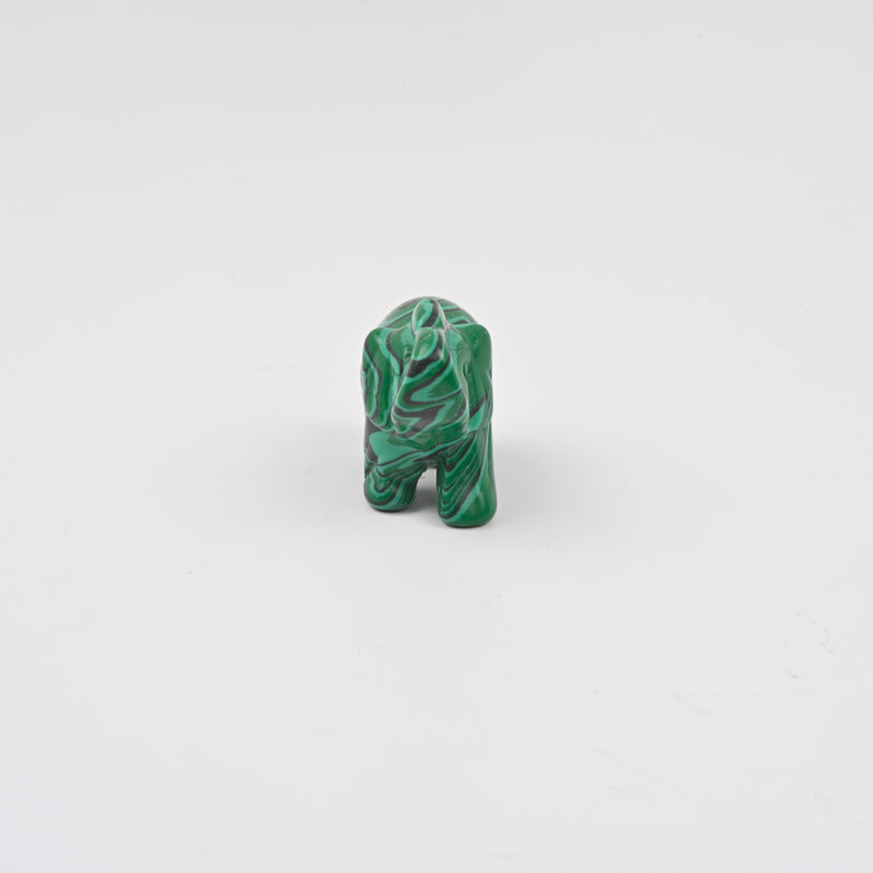 Carved Elephant Crystal Figurine, 1.5 inch, 2 inch Malachite Elephant Gemstone,