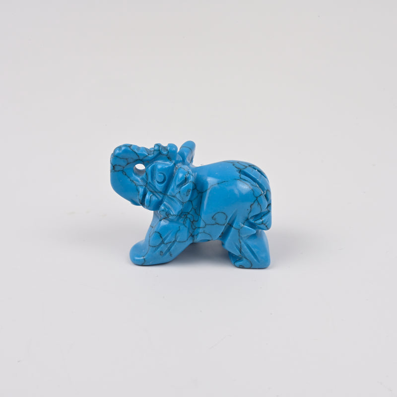 Carved Elephant Crystal Figurine, 1.5 inch Blue Howlite Turquoise Elephant Gemstone