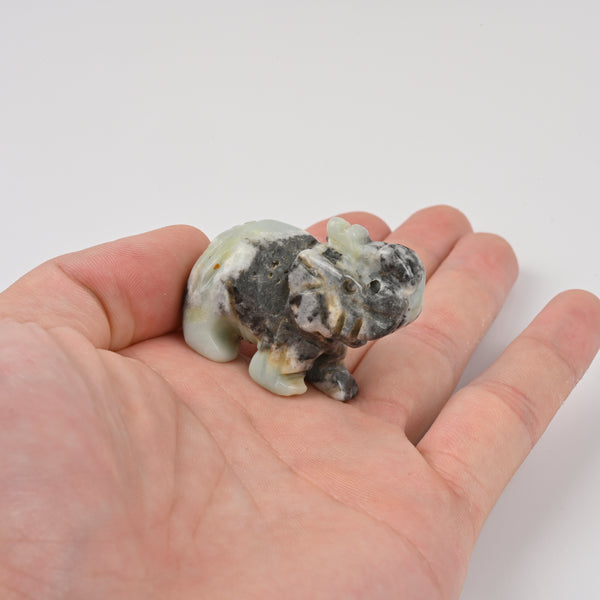 Carved Elephant Crystal Figurine, 1.5 inch, 2 inch Natural Amazonite Elephant Gemstone