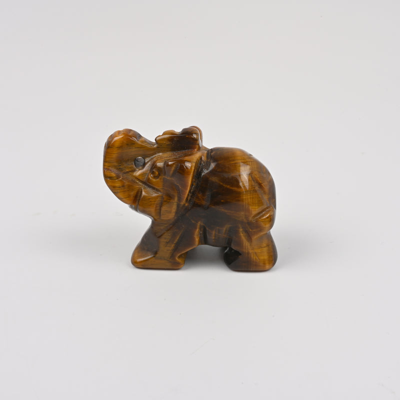 Carved Elephant Crystal Figurine, 1.5 inch, 2 inch Natural Yellow Tiger Eye Elephant Gemstone