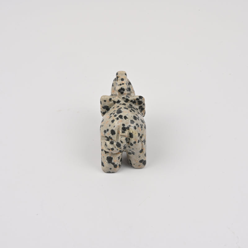 Carved Elephant Crystal Figurine, 1.5 inch, 2 inch Natural Dalmatian Jasper Elephant Gemstone