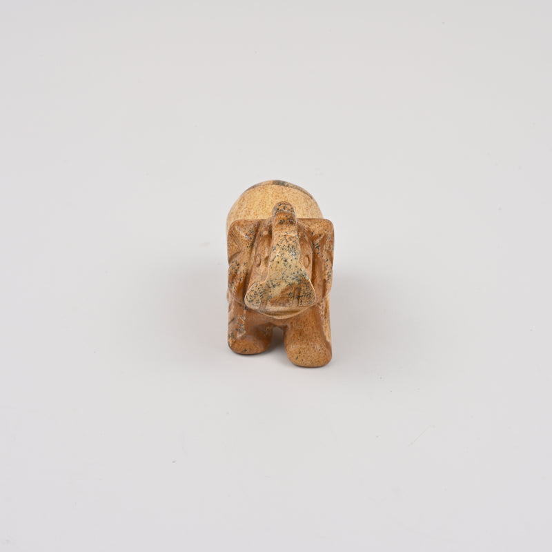Carved Elephant Crystal Figurine, 1.5 inch Natural Picture Jasper Elephant Gemstone