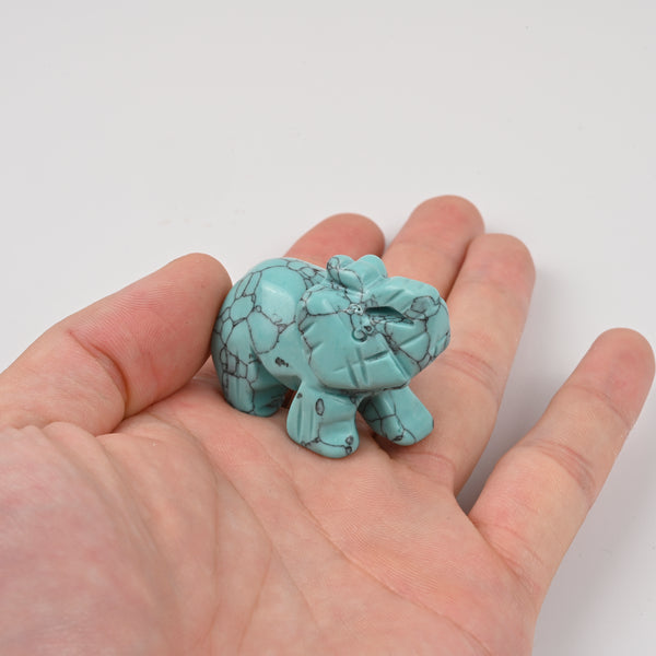 Carved Elephant Crystal Figurine, 1.5 inch, 2 inch Green Howlite Turquoise Elephant Gemstone