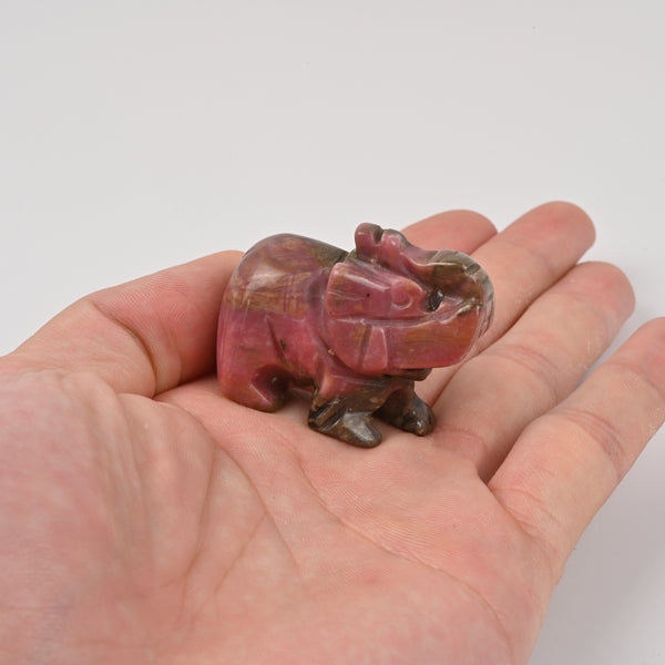 Carved Elephant Crystal Figurine, 1.5 inch, 2 inch Natural Rhodonite Elephant Gemstone