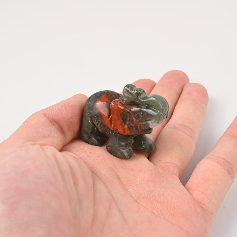 Carved Elephant Crystal Figurine, 1.5 inch, 2 inch Natural African Bloodstone Elephant Gemstone