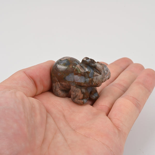 Carved Elephant Crystal Figurine, 1.5 inch, 2 inch Natural Llanite Blue Que Sera Elephant Gemstone
