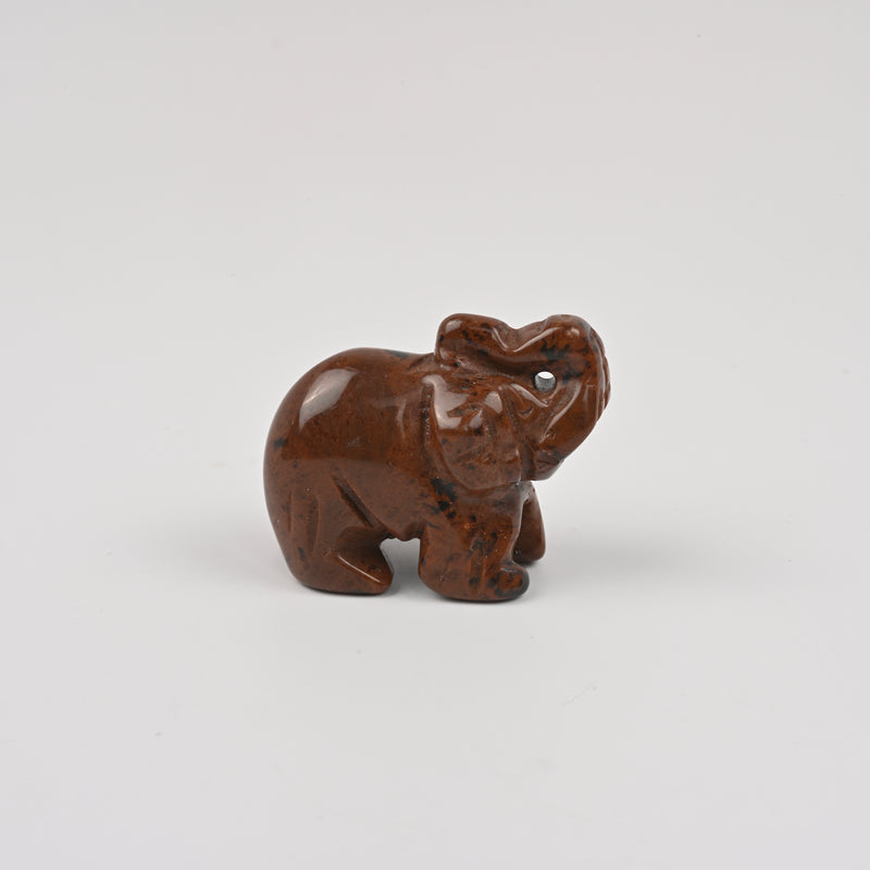 Carved Elephant Crystal Figurine, 1.5 inch, 2 inch Natural Mahogany Obsidian Elephant Gemstone