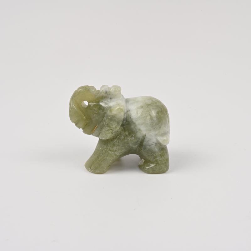 Carved Elephant Crystal Figurine, 1.5 inch, 2 inch Natural South Jade Elephant Gemstone