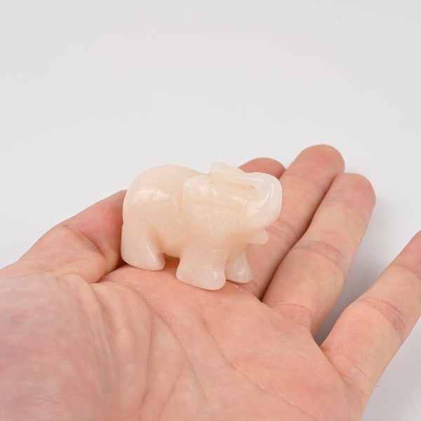 Carved Elephant Crystal Figurine, 1.5 inch Natural Pink Aventurine Elephant Gemstone
