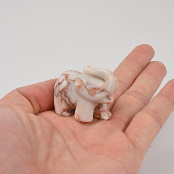 Carved Elephant Crystal Figurine, 1.5 inch, 2 inch Natural Red Net Jasper Elephant Gemstone
