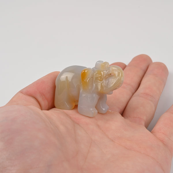 Carved Elephant Crystal Figurine, 2 inch Natural Gray Agate Elephant Gemstone