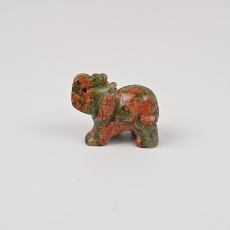 Carved Elephant Crystal Figurine, 1.5 inch, 2 inch Natural Unakite Elephant Gemstone