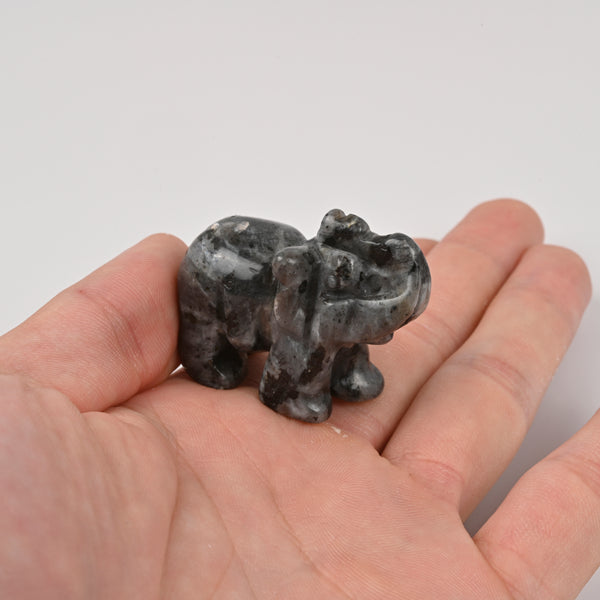 Carved Elephant Crystal Figurine, 1.5 inch, 2 inch Natural Larvikite Labradorite Elephant Gemstone