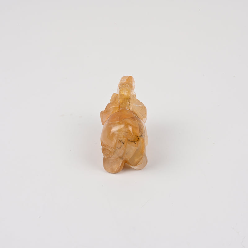 Carved Elephant Crystal Figurine, 1.5 inch Natural Yellow Gum Crystal Elephant Gemstone