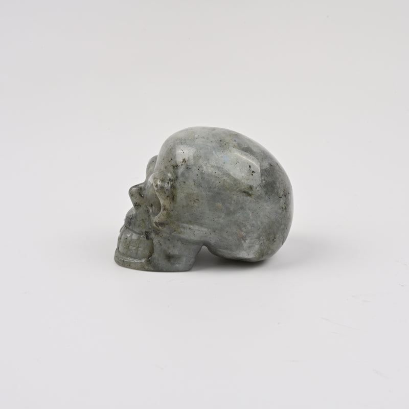 Carved Skull Crystal Figurine, 2 inch Natural White Labradorite Skull Gemstone