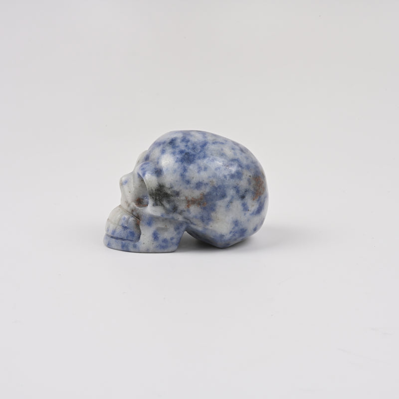 Carved Skull Crystal Figurine, 2 inch Natural Blue Spot Jasper Skull Gemstone