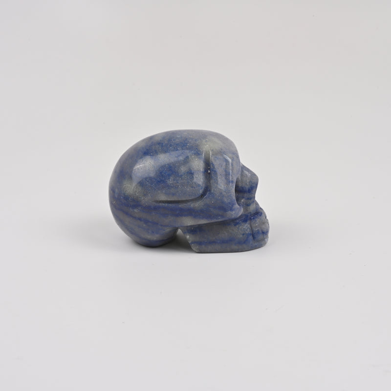 Carved Skull Crystal Figurine, 2 inch Natural Blue Aventurine Skull Gemstone