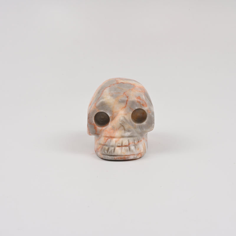 Carved Skull Crystal Figurine, 2 inch Natural Red Net Jasper Skull Gemstone