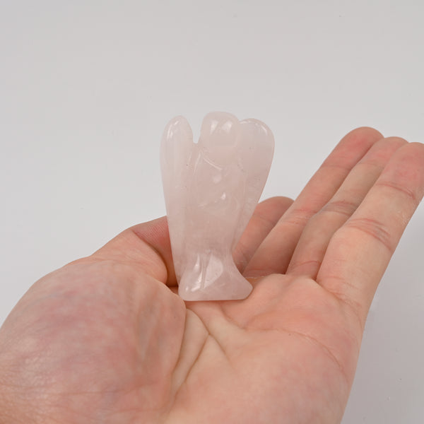 Handcraft Carved Rose Quartz Angel Crystal Figurine, 2 inch Angel Gemstone