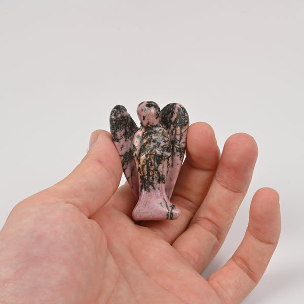 Handcraft Carved Rhodonite Angel Crystal Figurine, 2 inch Angel Gemstone