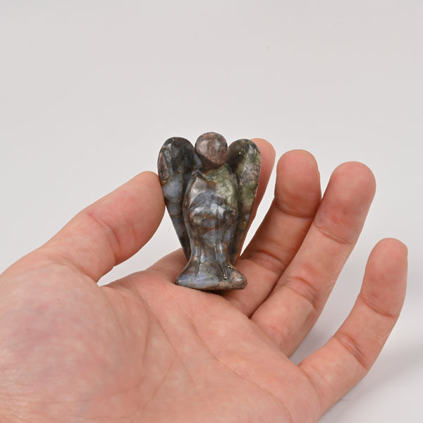 Handcraft Carved Llanite Blue Que Sera Angel Crystal Figurine, 2 inch Angel Gemstone