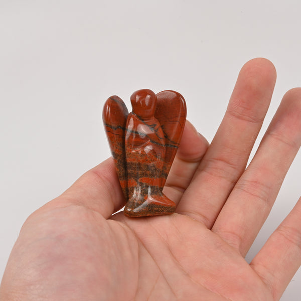 Handcraft Carved Red Jasper Angel Crystal Figurine, 2 inch Angel Gemstone