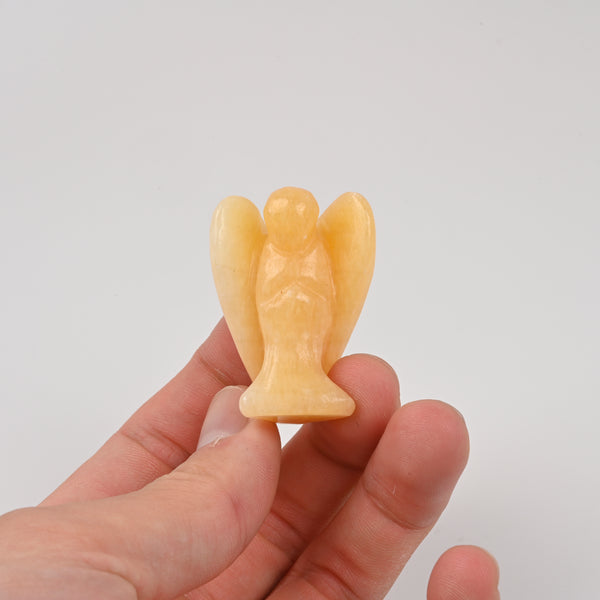 Handcraft Carved Natural Yellow Jade Angel Crystal Figurine, 1.5 inch Angel Gemstone