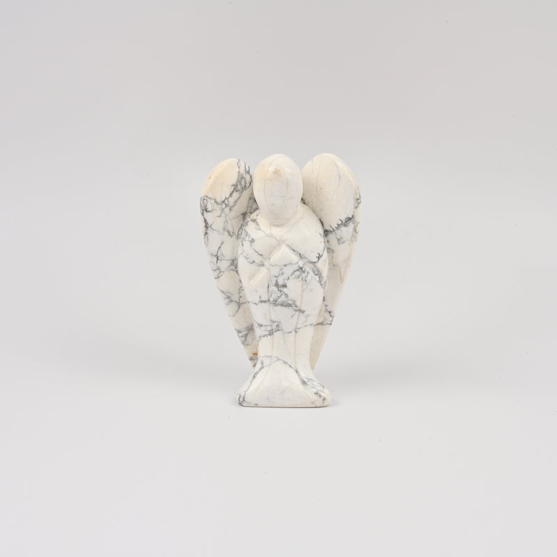 Handcraft Carved White Howlite Angel Crystal Figurine, 3 inch, 4 inch Angel Gemstone