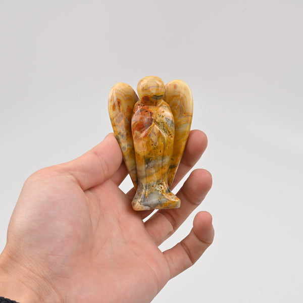 Handcraft Carved Crazy Agate Angel Crystal Figurine, 3 inch Angel Gemstone