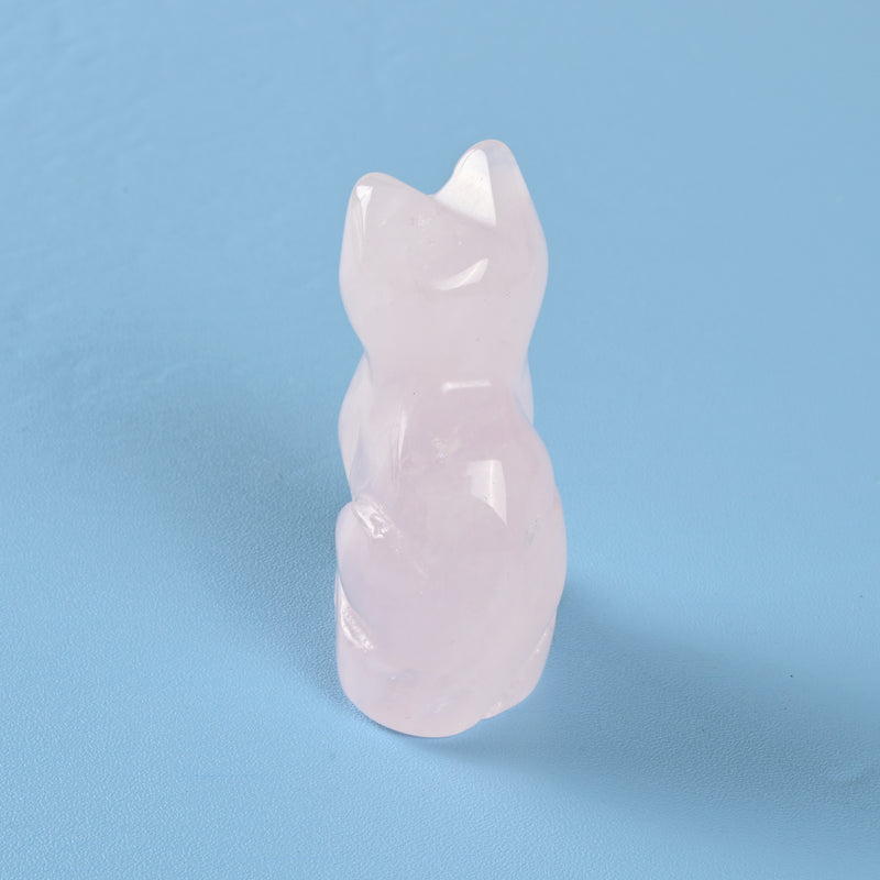 Carved Cat Crystal Figurine, 1.5 inch, 2 inch Natural Rose Quartz Cat Gemstone