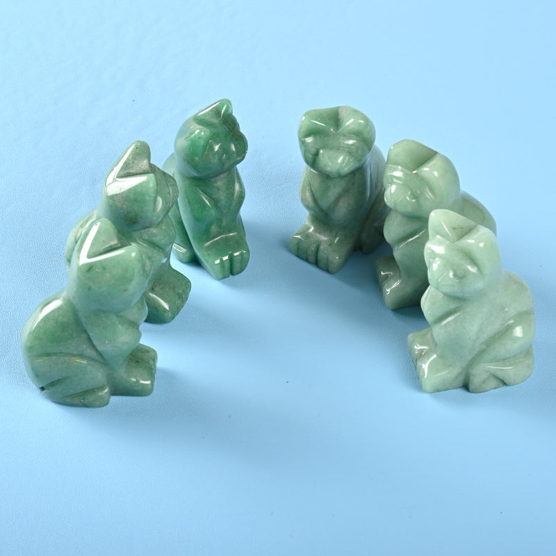 Carved Cat Crystal Figurine, 1.5 inch, 2 inch Natural Green Aventurine Cat Gemstone